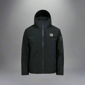 Black jacket with a brand logo on a white background