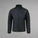 Black quilted jacket on a white background