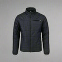 Black quilted jacket on a white background