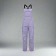 Purple bib overalls on a white background