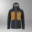 Black and brown jacket with a brand logo on a white background
