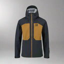 Black and brown jacket with a brand logo on a white background