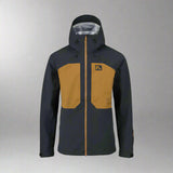 Black and brown jacket with a brand logo on a white background