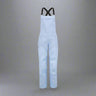 Light blue bib overalls on a white background