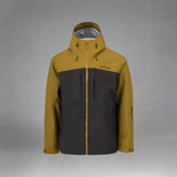 Two-tone yellow and black jacket with a brand logo on a white background