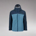 Two-tone blue and black jacket with a brand logo on a white background