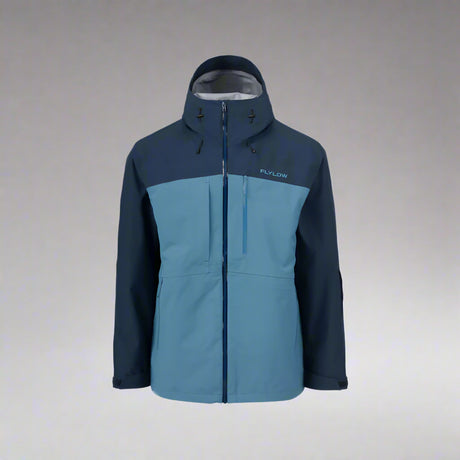 Two-tone blue and black jacket with a brand logo on a white background