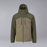 Green and brown jacket with a brand logo on a white background