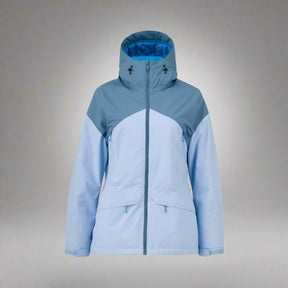 Two-tone blue jacket with a hood on a white background