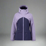 Two-tone purple and navy jacket on a white background