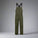 Green bib overalls with black straps on a white background