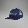 Navy blue mesh cap with Flylow logo on a white background