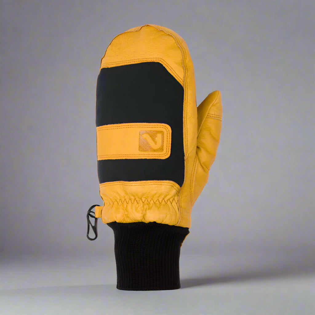 Yellow and black winter glove on a white background