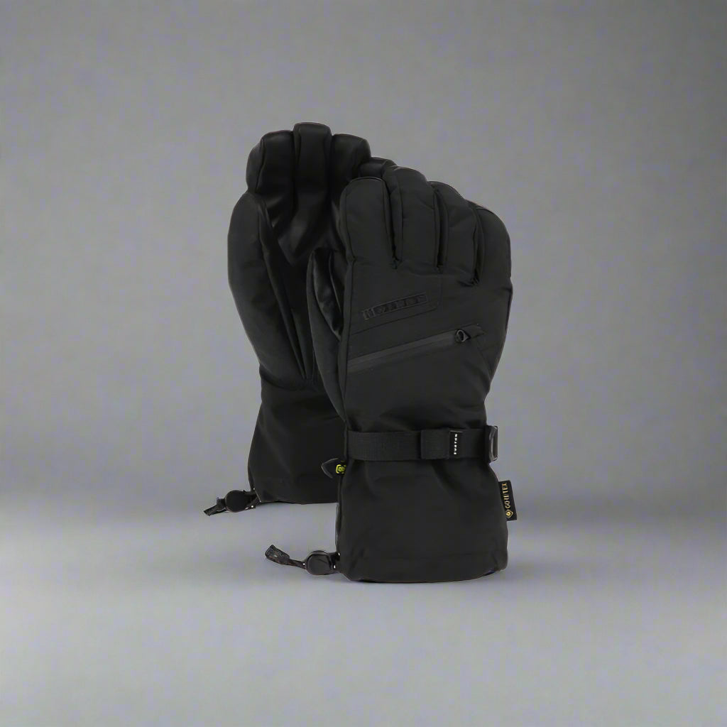 Black gloves with a brand logo on a white background