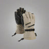 Pair of gloves with black and beige color scheme on a white background