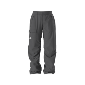 Dark gray pants with a brand logo on a white background