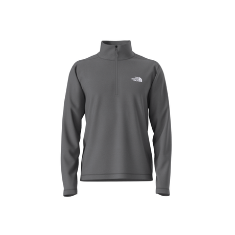 Gray long-sleeve pullover with a brand logo on a white background