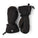 A pair of black insulated winter gloves with adjustable straps and drawstrings, displayed on a clean white background.