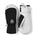 A pair of white and black winter gloves shown against a plain white background, displaying both the back with a Velcro strap and a logo patch, and the front with a black grip panel.
