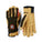 A pair of tan and black work gloves shown from both the palm and back-of-hand sides on a white background. The gloves feature a tan leather-like body with black panels on the back of the hand and wrist, and a small visible Wilson logo patch.