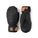 A pair of black winter mittens with tan accents, shown from the back and side against a plain white background. The brand logo 'Vulcan' is visible on a small patch near the wrist.