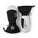 A pair of black and white winter mittens shown on a clean white background. One mitten is oriented to show the back with a black cuff, white finger tip, and a small white Heestra logo.