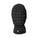 A black quilted balaclava face mask with a gathered elastic wrist strap and a small white logo patch on the front, shown against a plain white background.