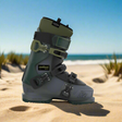 Black green and gray ski boot