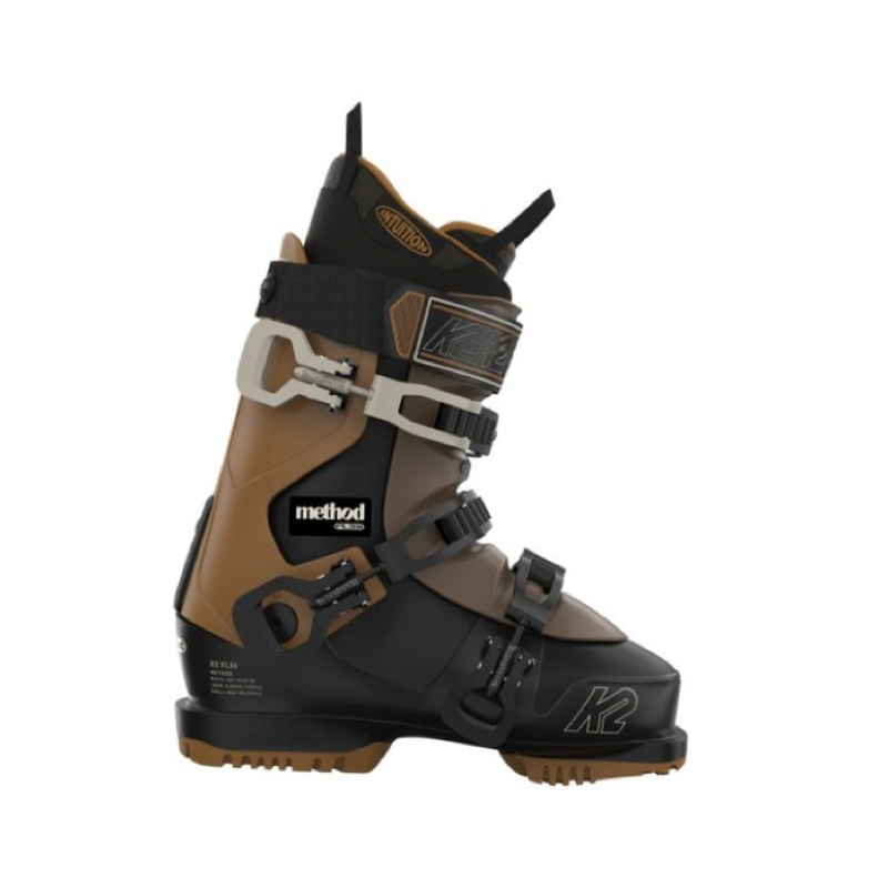 Black tan and brown ski boot