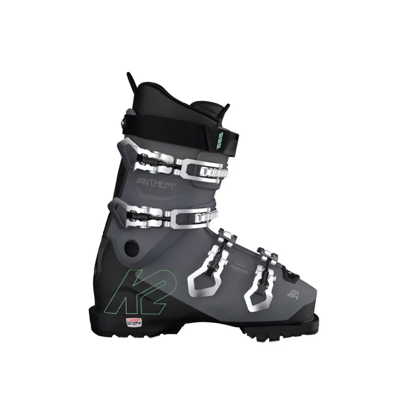 Gray and black ski boot