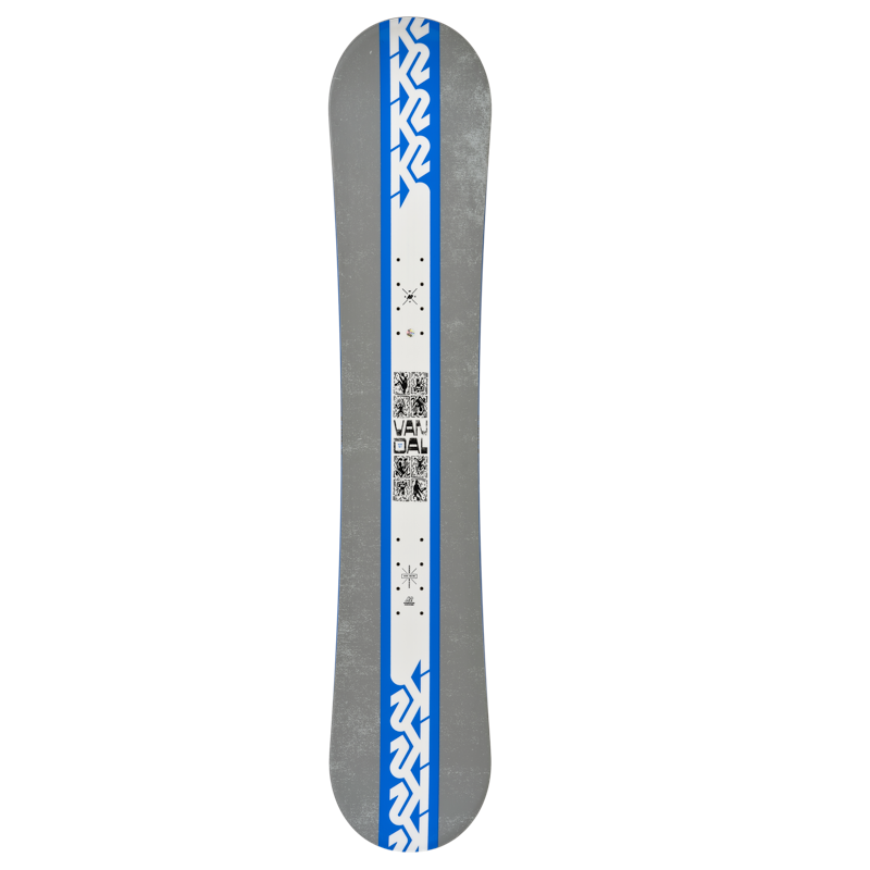 gray white and blue snowboard