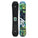Two snowboards, one black and one with a colorful design, on a white background.