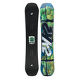 Two snowboards, one black and one with a colorful design, on a white background.