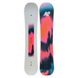 Two snowboards with colorful designs on a white background
