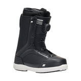 Black snowboard boot with Nidecker branding on a white background