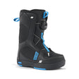 black and blue snowboard boot