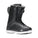 Black snowboard boot with white sole on a white background