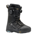 Black snowboard boot with visible branding on a white background