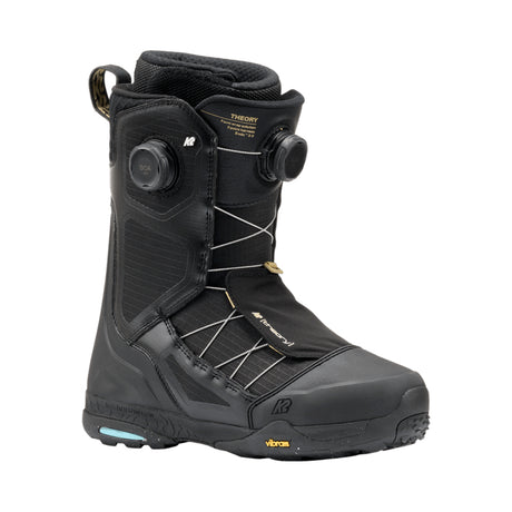 Black snowboard boot with visible branding on a white background