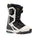 Black and white snowboard boot with visible brand logos on a white background
