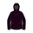 A dark plum-colored hooded jacket with silver zippers, shown on a plain white background.