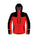 A red and black hooded ski jacket shown as a front-facing product illustration on a plain white background.