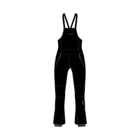 Black insulated bib overalls with adjustable shoulder straps and zippered pockets, shown flat against a solid white background.