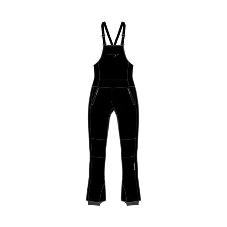 Black insulated bib overalls with adjustable shoulder straps and zippered pockets, shown flat against a solid white background.