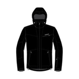 A black hooded technical jacket with a full front zipper, zippered hand pocket, and a small white K2SON logo on the left chest, shown on a plain white background.
