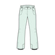 A technical line drawing of a pair of light mint green ski pants on a solid white background.