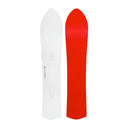 Red and white snowboard on a gray background