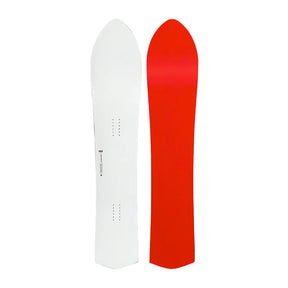 Red and white snowboard on a gray background