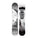Two views of a Lib Tech snowboard side-by-side against a white background, featuring a black and white mountain and forest graphic.