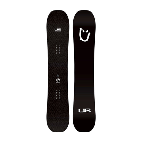 Black snowboard with LIB logo on a white background